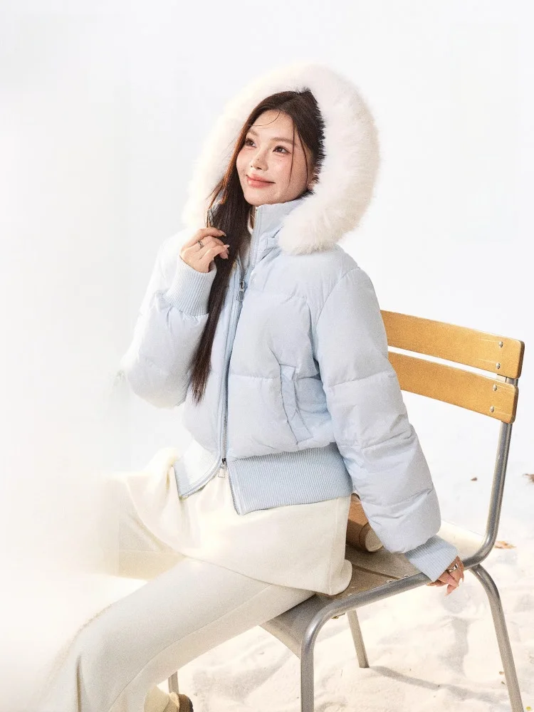 

Женская утепленная куртка-пуховик Zhang Da больших размеров, корейский стиль, ветрозащитная, с капюшоном и меховой отделкой, синяя, приталенная, повседневная, с длинными рукавами, на молнии