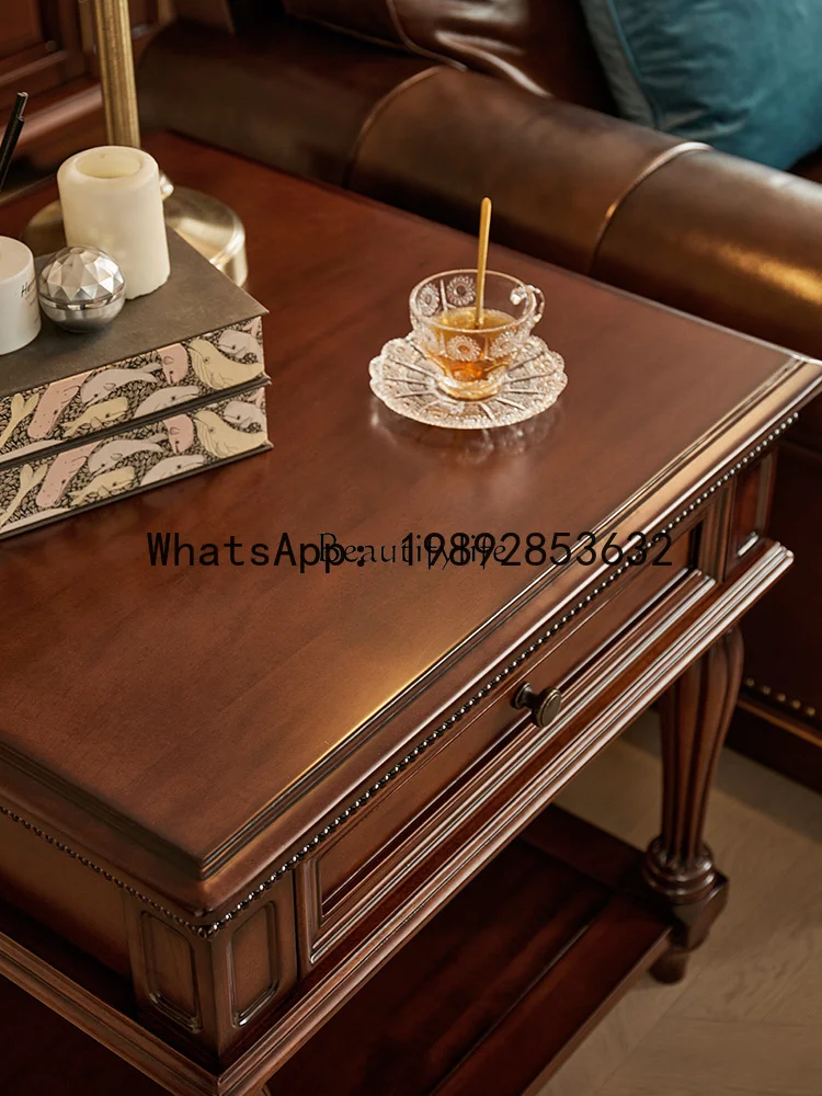 neoclassical gold silk teak all solid wood square living room furniture two layers with drawers