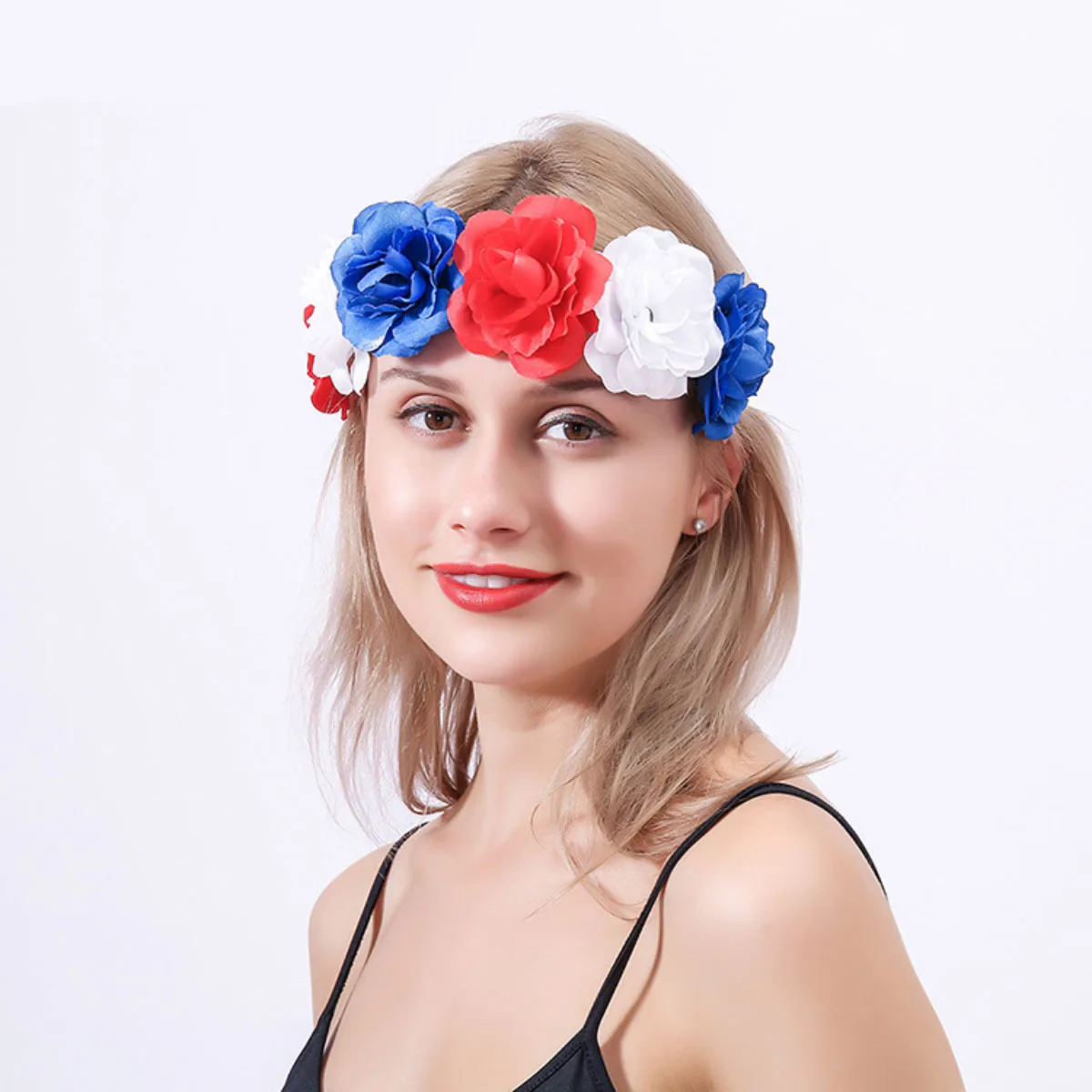 

Flower Headbands for Women Elegant Artificial Garland Hair Band Suitable Festival Christmas Halloween Party Decor Red White Blue
