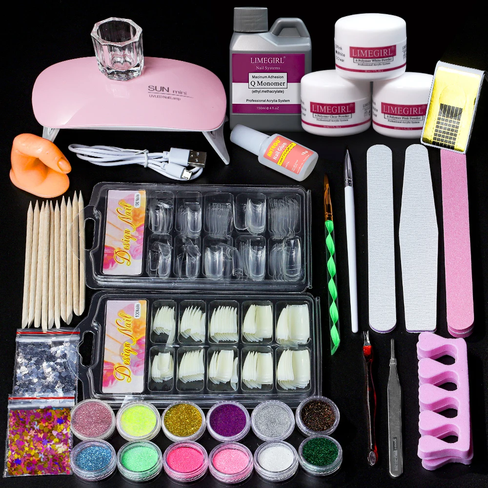 Acryl Maniküre profession elle Set Glitzer Pulver komplette Maniküre Maniküre Flüssigkeit schnelle Verlängerung Set dekorative Kristall bürste