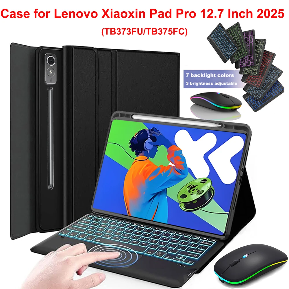 Case for Lenovo Xiaoxin Pad pro 12.7 Inch 2025,Magnetic Bluetooth Keyboard Cover for Idea Tab pro 12.7 TB373FU/375FC