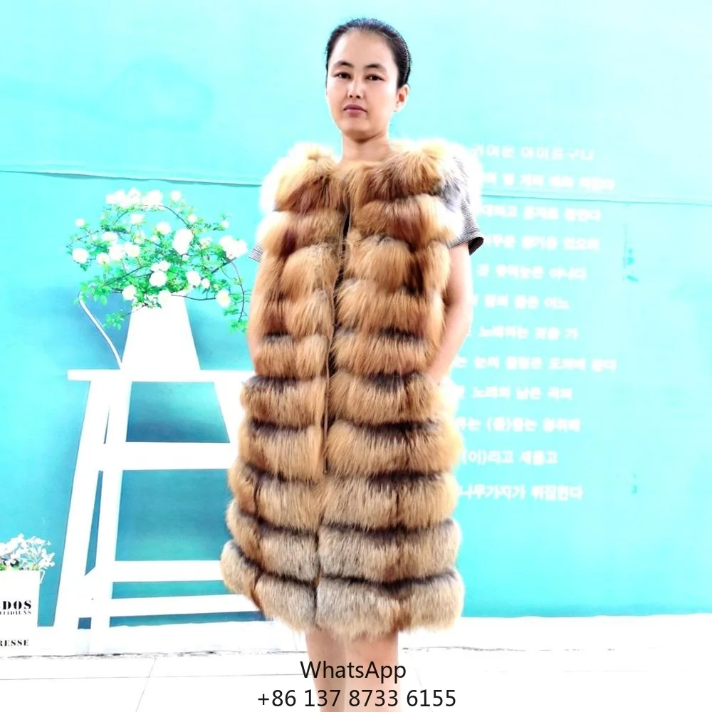 

Full Pelt 2019 Fox Real Fur Vest Women Winter Ladies Genuine Fox Fur Gilet Fashion Waistcoat Coat