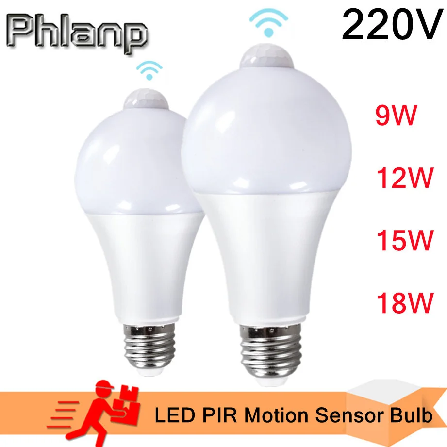 E27 Cảm Biến Chuyển Động Cảm Biến Đèn 9W 12W 15W 18W /220V Bóng Đèn LED Có Chuyển Động cảm Biến Bức Xạ Hồng Ngoại Phát Hiện Chuyển Động An Ninh Ánh