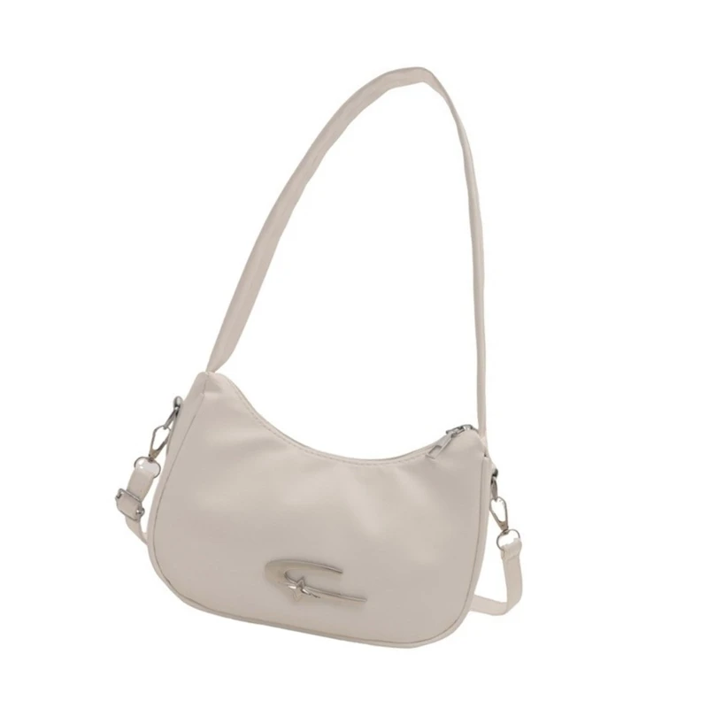 E74B Bolso hombro tipo bandolera con forma cuero PU para mujer, bolso con cremallera en axilas, Bolso y