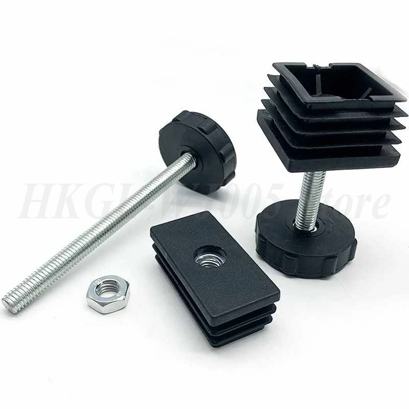 Square/Round Adjustable Foot Mats With Nut Blanking End Cap Pipe Plug Adjustable Screw Foot Pad Furniture Leg Cover End Cap image 4