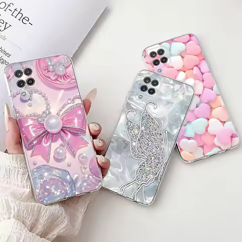 For Galaxy A12 M12 F12 Case Samsung A22 A22s M32 4G 5G Flower Printed Koifish Cartoon Animals Soft Clear Silicone Back Cover