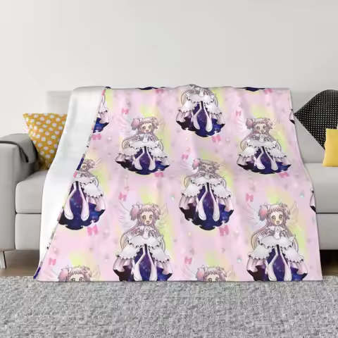 Puella Magi Madoka Magica Blankets Coral Fleece Plush Spring Autumn Anime Lightweight Throw Blanket for Sofa Outdoor Rug Piece