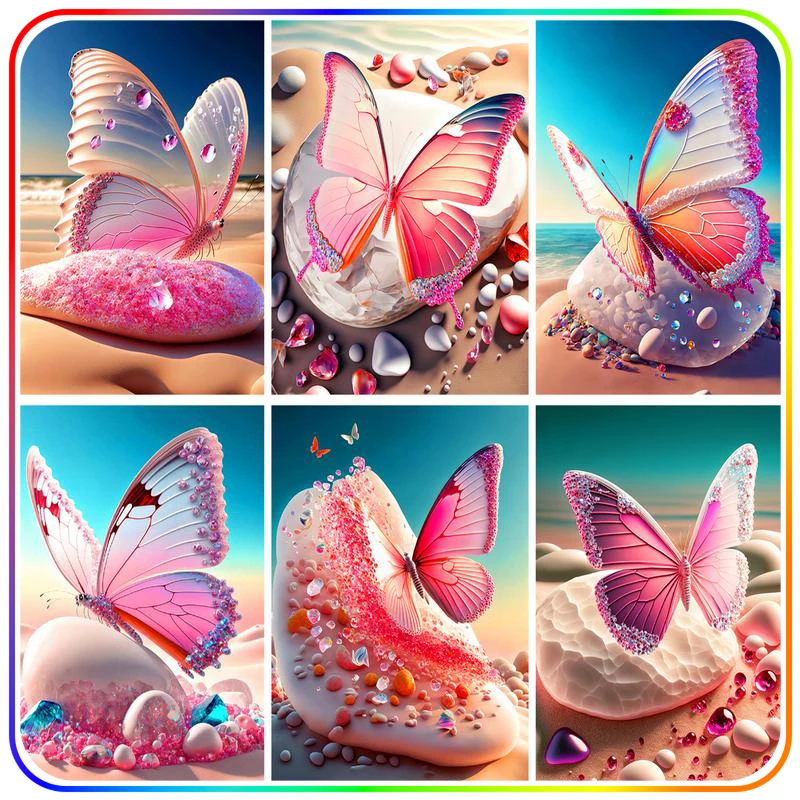 

SDOYUNO Diamond Painting Complete Kit Pink Butterfly Animal Wall Art Picture Rhinestones Handicraft Handiwork Art Wall Decor