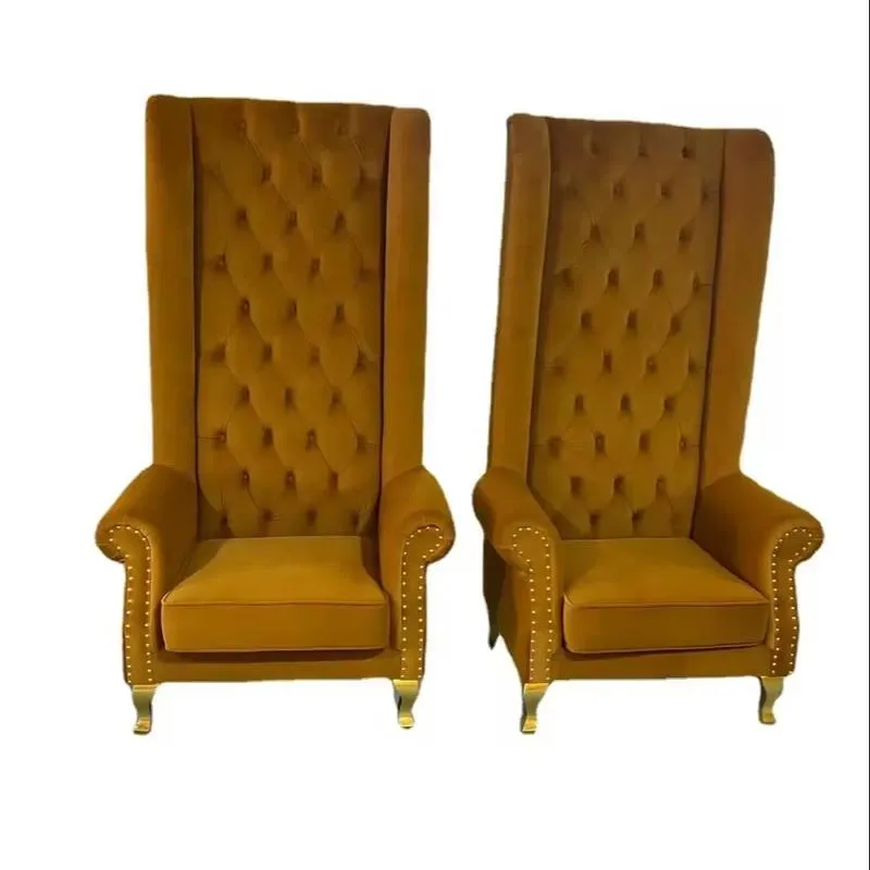 Retro Orange Velvet Fabric Sofa High Back Single Chair for Living Room