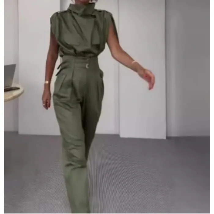 

Womens 2026 Temperament Sleeveless Top & Shoulder Slim Waist Belt Decorative Fashion Pants Set Spring Two Piece Sets Outifits