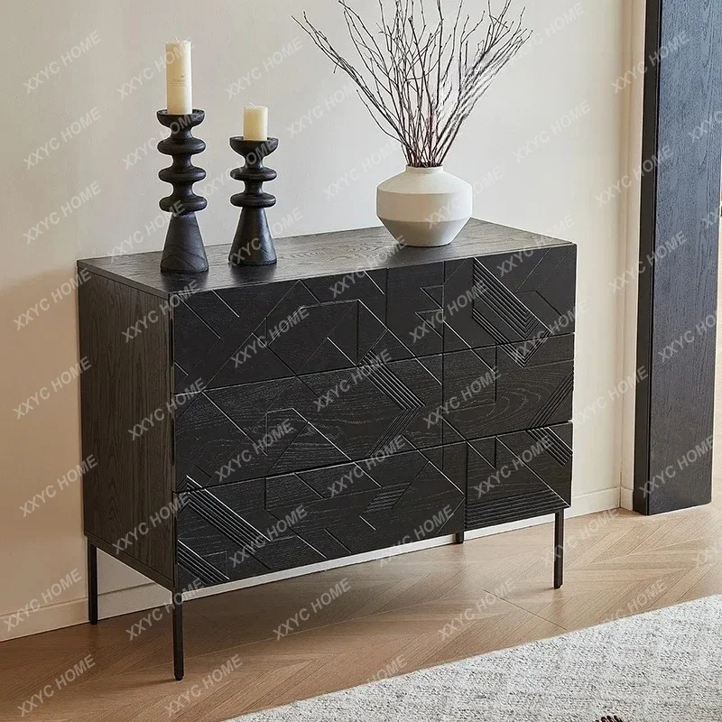 AAFrench Retro Solid Wood Three-bucket Cabinet, Living Room Home Light Luxury Dining Side Cabinet 2025 New Pure Hand-carved
