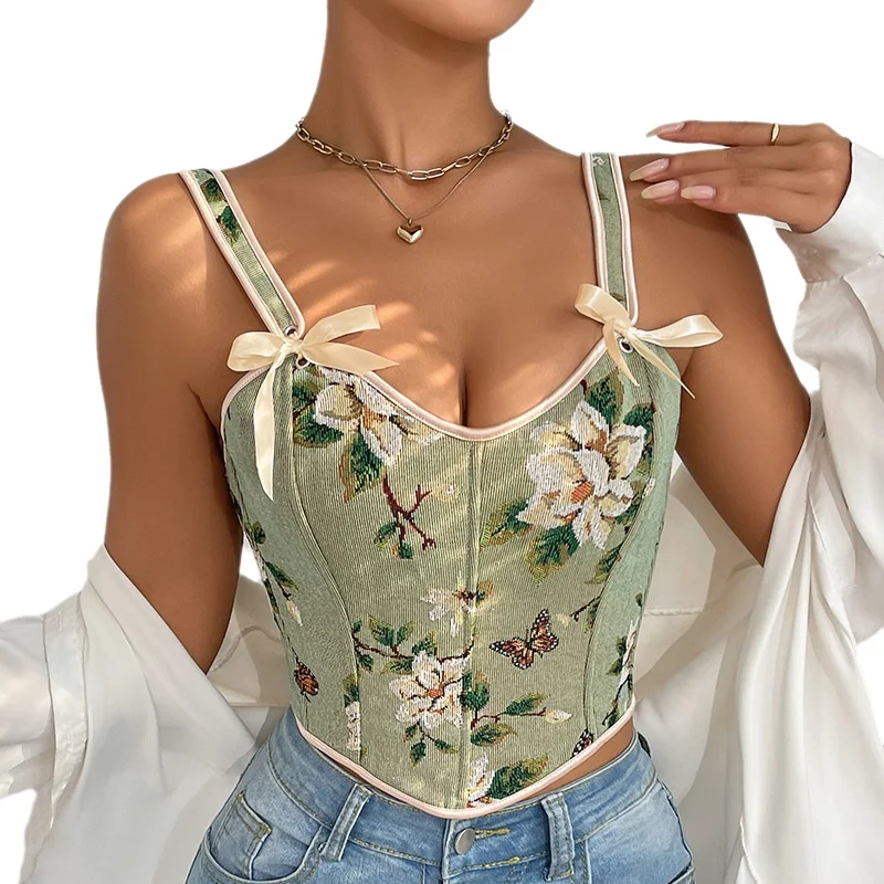 Floral Sexy Women's Camisole Slim Vest Bra Women Vintage Butterfly Corset Sweetheart Bustier Bone Slim Waist Camisole Top BS3F