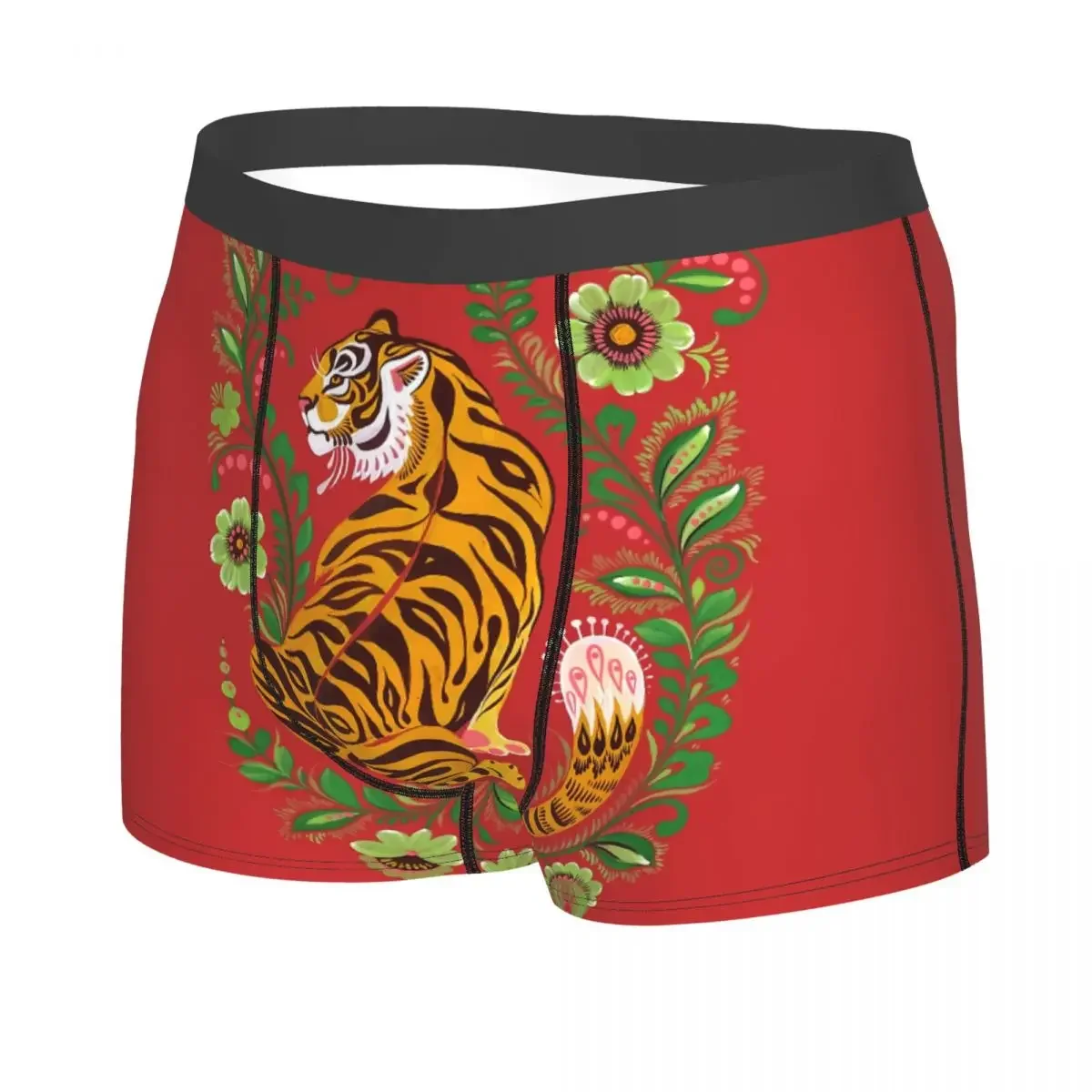 Novelty Tiger Folk Art Boxers Shorts Panties Men's Underpants Stretch Tropical Jungle Cat Tattoo Briefs Underwear