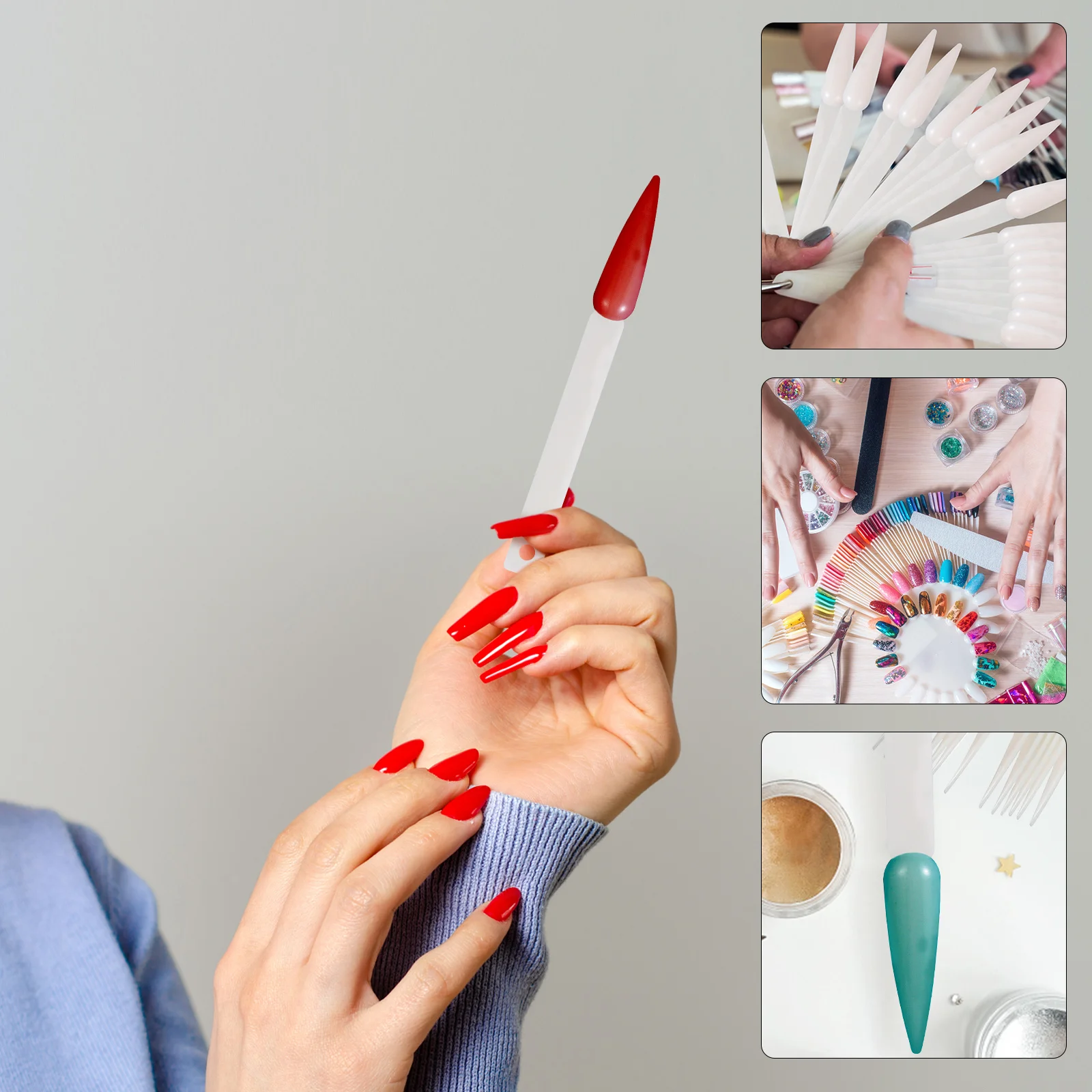 แท่งโชว์สีเล็บ 200 ชิ้น แบบใช้ซ้ำได้ ทำจากพลาสติก สำหรับฝึกทำเล็บ สำหรับผู้เริ่มต้นในร้านทำเล็บ พร้อมห่วงโลหะสำหรับจัดระเบียบ