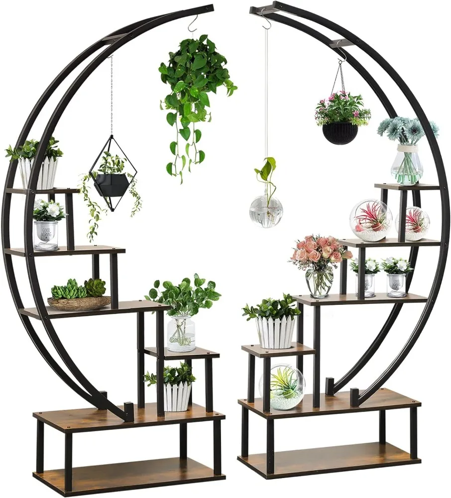 

Elevens 2 Pcs 6 Tier Tall Metal Indoor Plant Stand Half-Moon-Shaped Plant Shelf Holder Multi-Purpose Plant Stands Plants