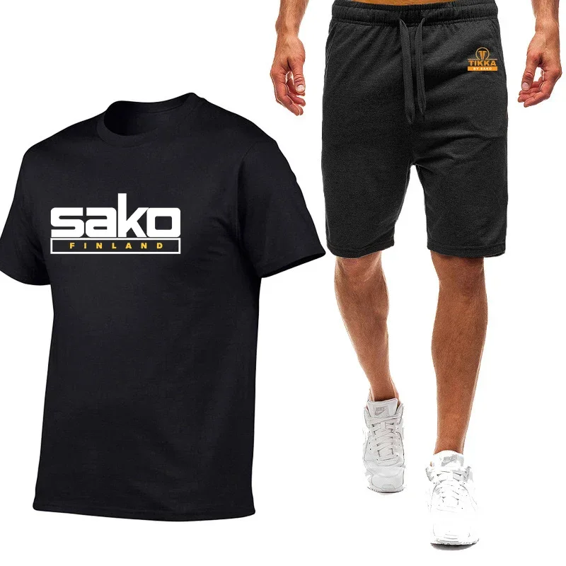 Tikka By Sako Finland Firearms Logo 2024 Men's New Cotton Short Sleeve T-shirt + Shorts Casual Sportswear Fitness Jogging Suits