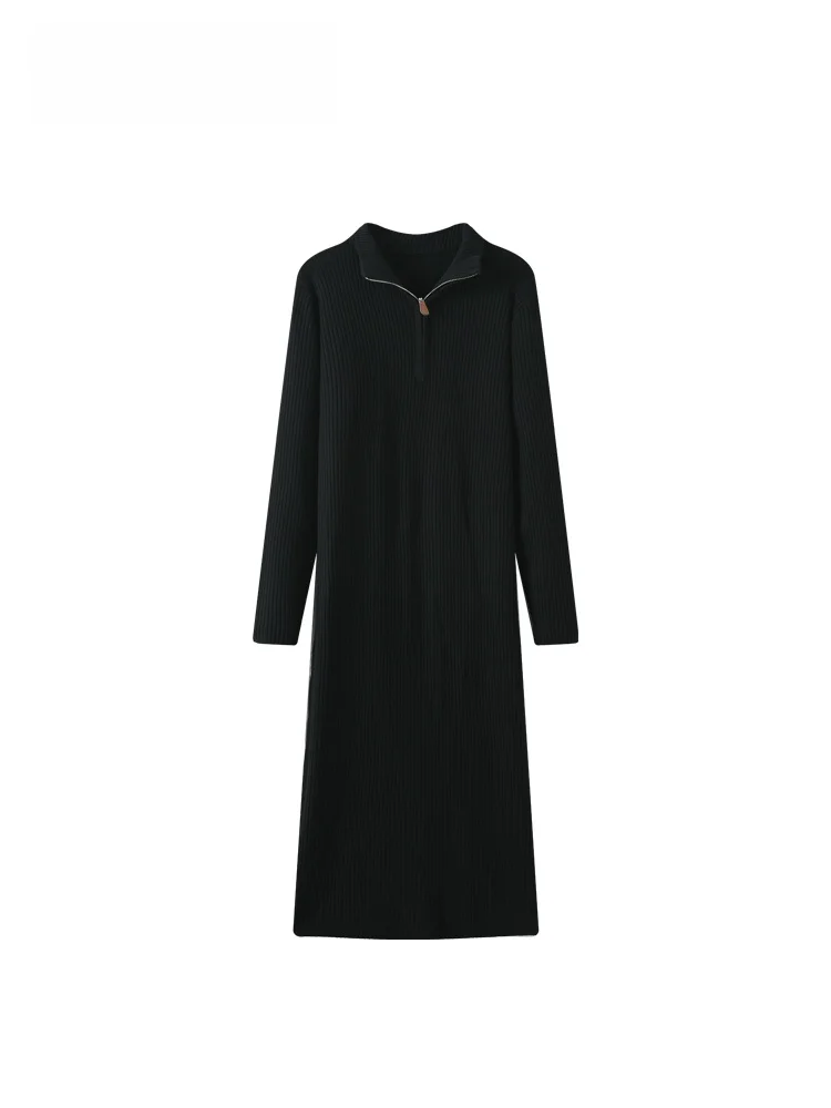 

Вязаное платье больших размеров для женщин, французский прямой крой, из полиэстера, с длинными рукавами, осеннее, модное, стройнящее, для создания молодого образа