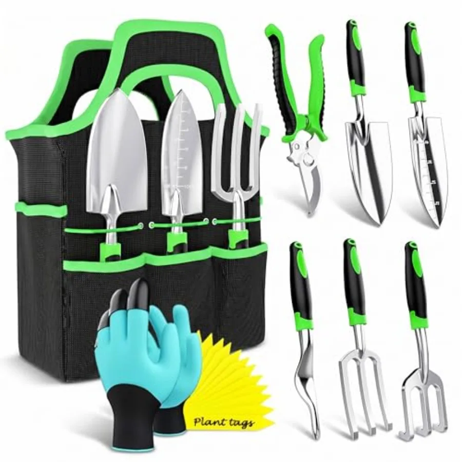 Gardening Tools Set with Bag 8 PCS Heavy Duty Stainl Steel Garden Hand Tools Kit, Ergonomic Non-Slip Handles, Rust-Proof, Inclu