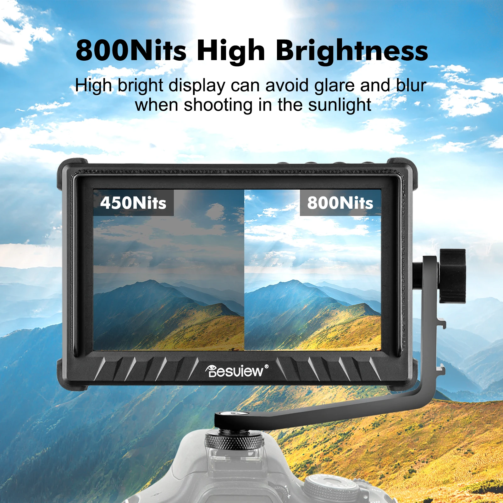 Desview P5II Camera Monitor 800nits High Brightness 5.5 inch IPS 178° View Angle 4K HDMI 3D LUT Include Sunshade and Tilt Arm