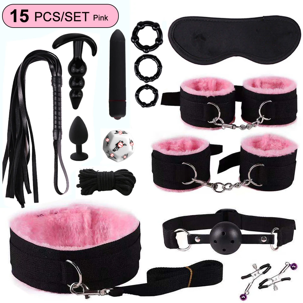 Sex Toy BDSM Kits Plush Bondage Set Handcuffs Sex Games Whip Gag Nipple Clamps Sex Toys for Couples Exotic Accessories +18 Slave