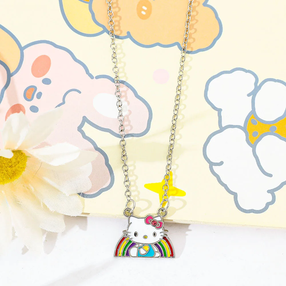 Hello Kitty Creative Cartoon Rainbow Necklace Cute Fashion Accessory for Children's Birthday Party Gift