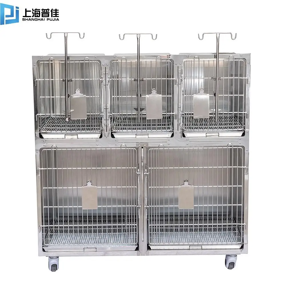 PJJY-05 304 Veterinary Stainless Steel Five Position Combination Hospital Cage For Clinic And Hospital