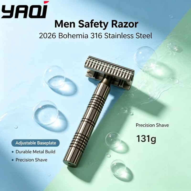 2026 YAQI High-quality Bohemia 316 Stainless Steel Adjustable Baseplate Men Safety Razor about 131g