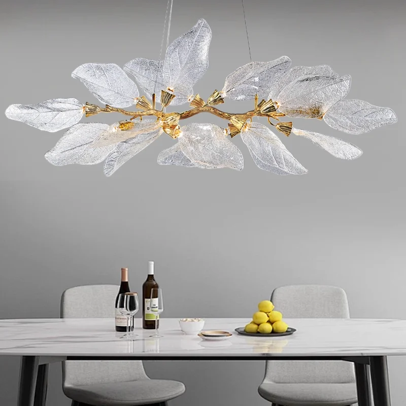 

Modern Minimalist Clear Leaf Acrylic LED Chandelier Lighting for Dining Room and Living Room Decorative Hanging Pendant Lamp