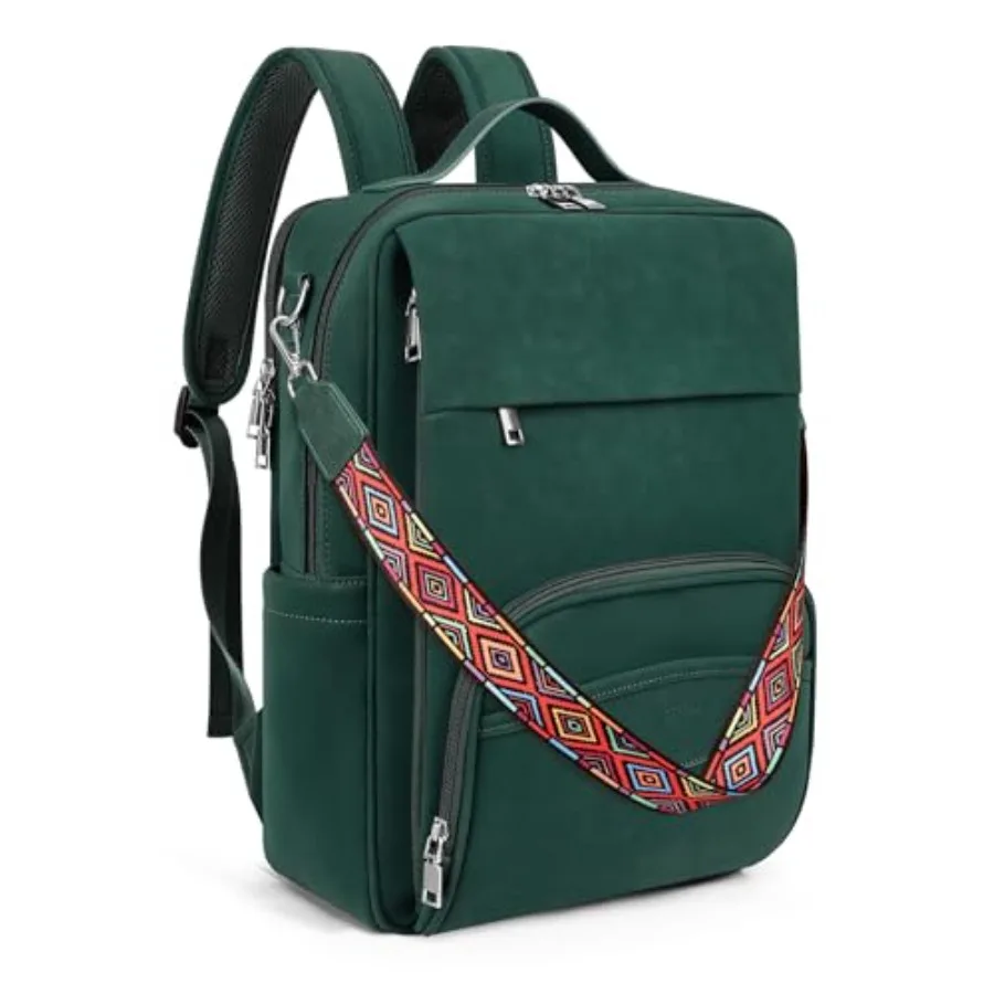 

Leather Laptop Backpack, 15.6 Inch Business Computer Bag, Designer College Backpack Travel Backpack with Colorful Shoulder Bag