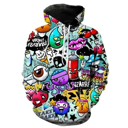 New Graffiti Hoodies 3D Printing Sweatshirt Funny Art Colorful Sportswear Casual Cool Long Sleeve Pullover Clothing High-quality