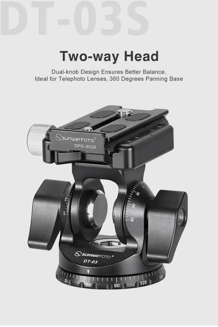 رأس إمالة SUNWAYFOTO DT-03S لحامل Monopod وحامل ثلاثي القوائم 33 رطل (30 كجم)