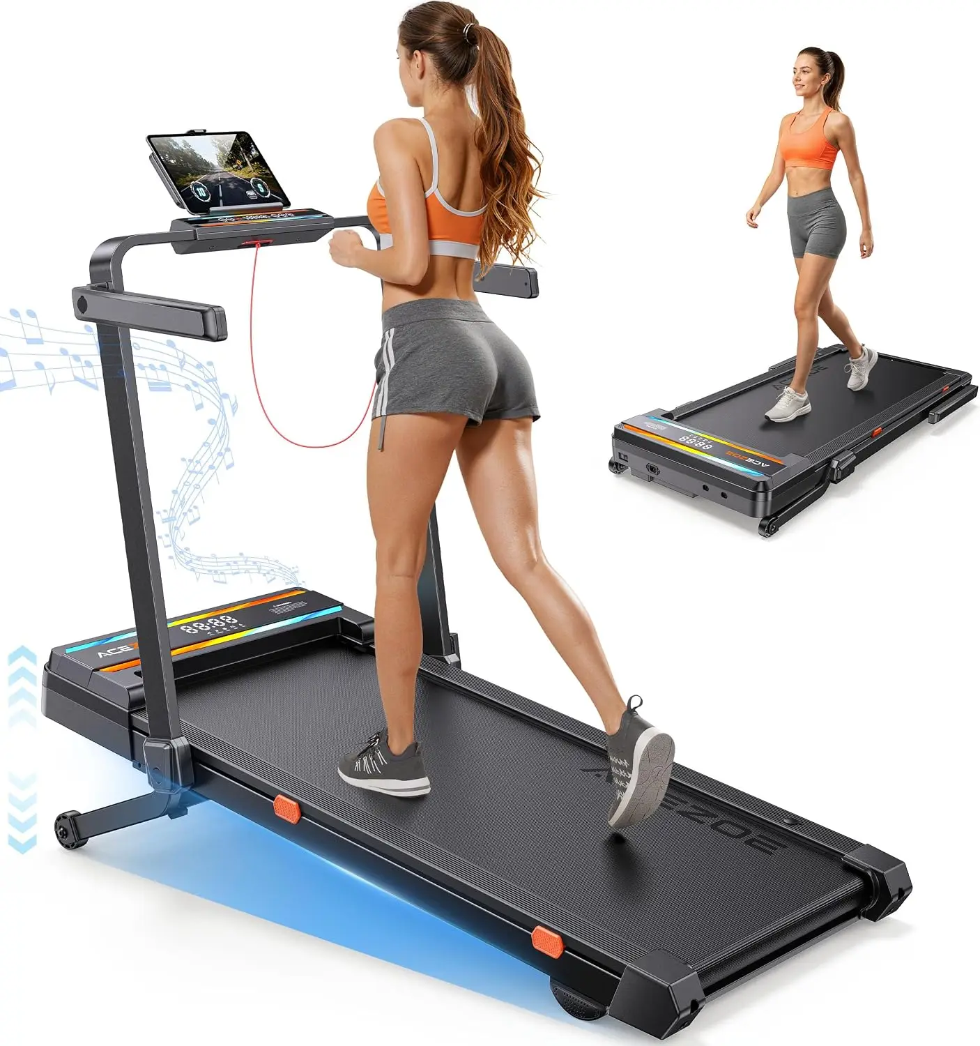 Foldable Walking Pad with 0-15% Auto Incline and Handle Bar, Under Desk Treadmill with 300LBS Weight Capacity, 3.0HP Quiet Tread