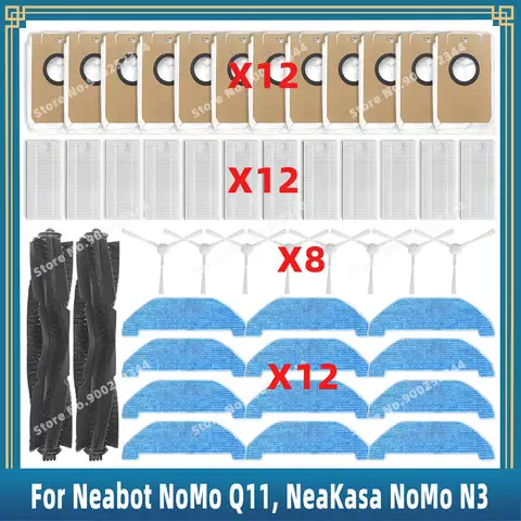 메인 사이드 브러시 헤파 필터 걸레 먼지 봉투, Neabot NoMo Q11 RS0030W / NeaKasa NoMo N3 교체 부품 액세서리 호환