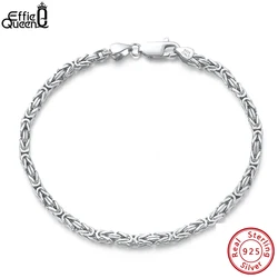 EFFIE QUEEN 925 Sterling Silver Italian 2.5mm Flat Byzantine Link Chain Bracelet for Women Men Handmade Bracelet Jewelry SB122