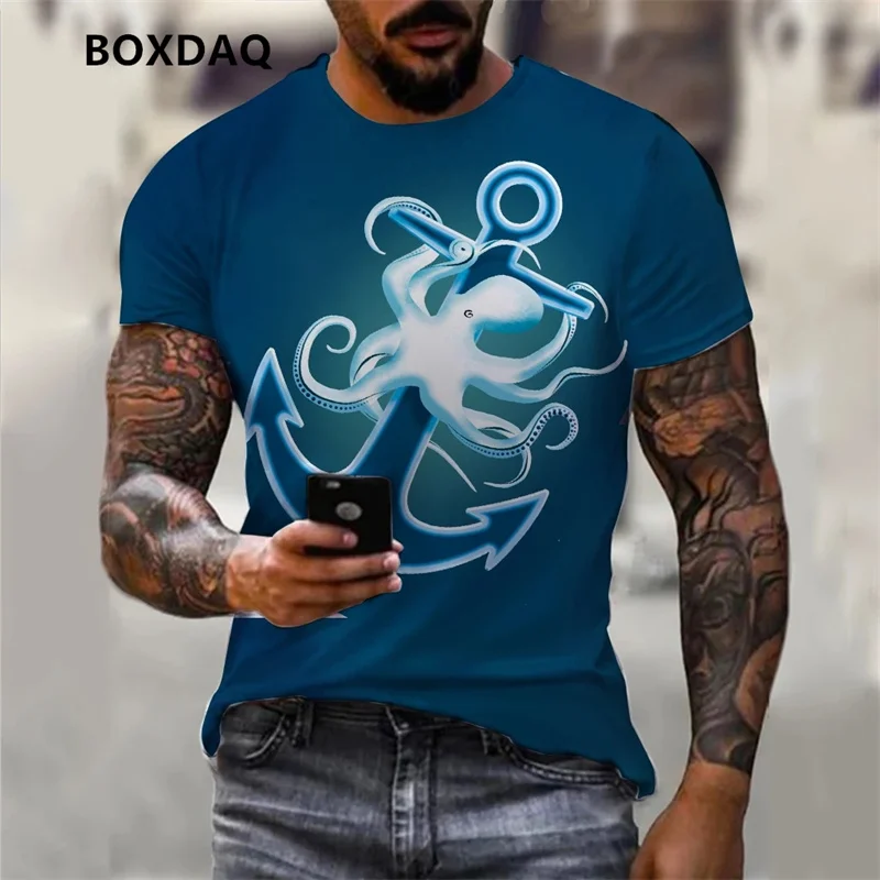 3d Printing Anchor Men\'s T-Shirts Summer Short Sleeve Beach Casual Oversized T Shirt Loose O-Neck Street Tops Plus Size 6XL