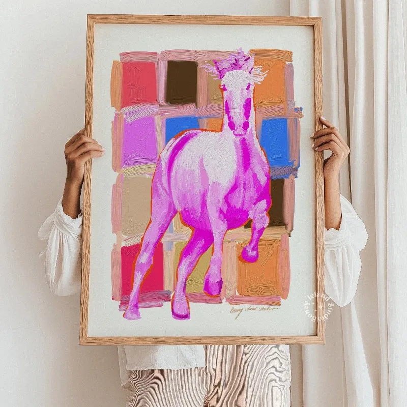 1pc Canvas Painting frameless Funny Horse Fashion Wall Art Print, Pink Sunglasses Animal Poster, Stylish Spa Horse Illustration, - view 3