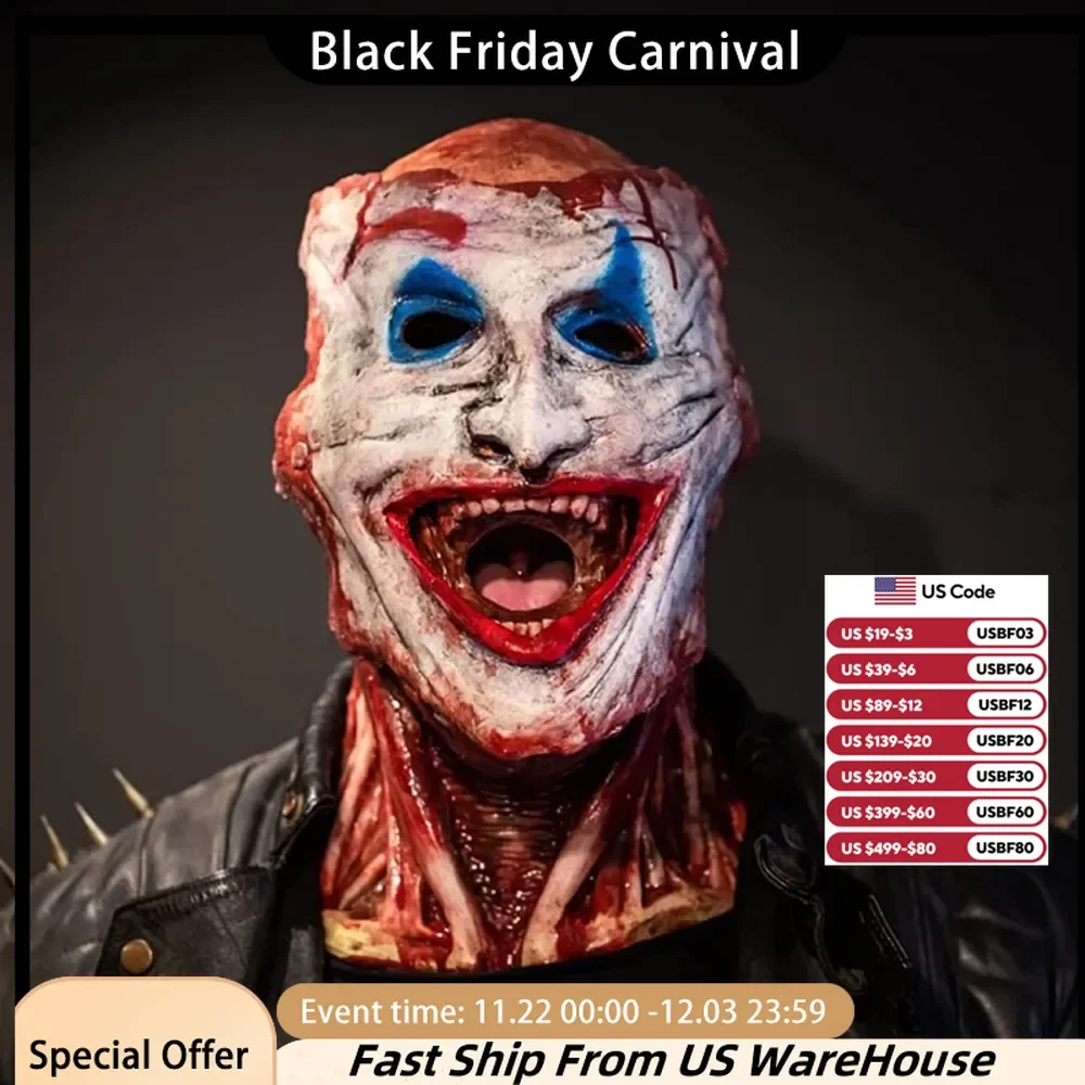 Halloween Mask, Scary Halloween Mask, Joker Double Layer Ripped Mask, Halloween Full Head Skull Mask with Moving Jaw Jaw