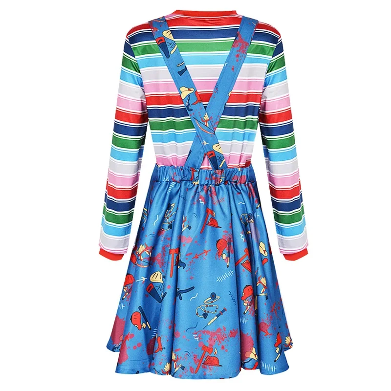 MN1 Anime Chucky Ruolo Vestito Spaventoso Bambino sta Gioca Chucky Costume Cosplay Cos Maschere Tute Abbigliamento di Halloween Per Le Donne Degli Uomini 8/yG