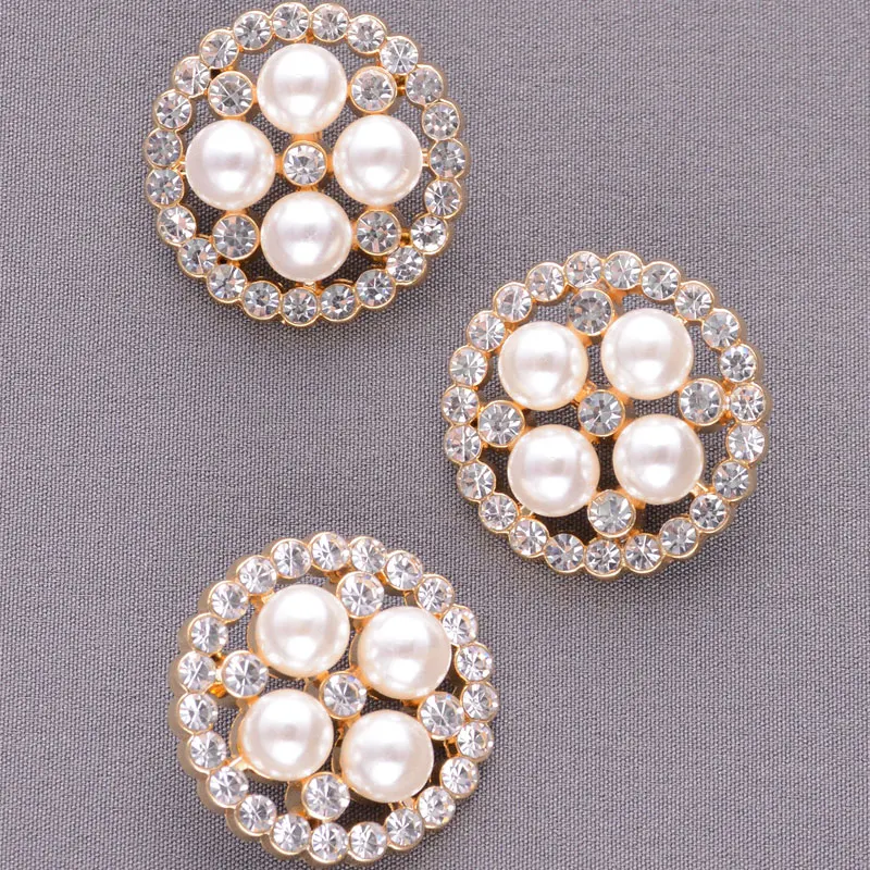 5/10pcs 15-25mm Luxury Rhinestone Pearl Buttons Hollow Out Metal Shank Sewing Button DIY Needlework Apparel Craft Supplies