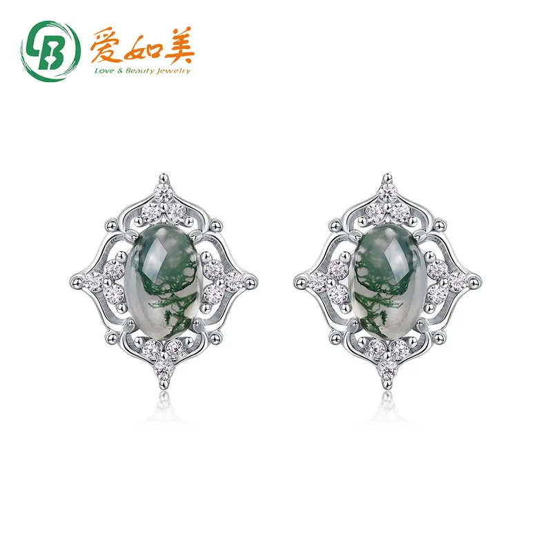 

Light Luxury Moissanite Hollow Pattern Green Moss Earrings 18K Gold PT950 Platinum Silver Plated 7-layer Gold Earrings for Women