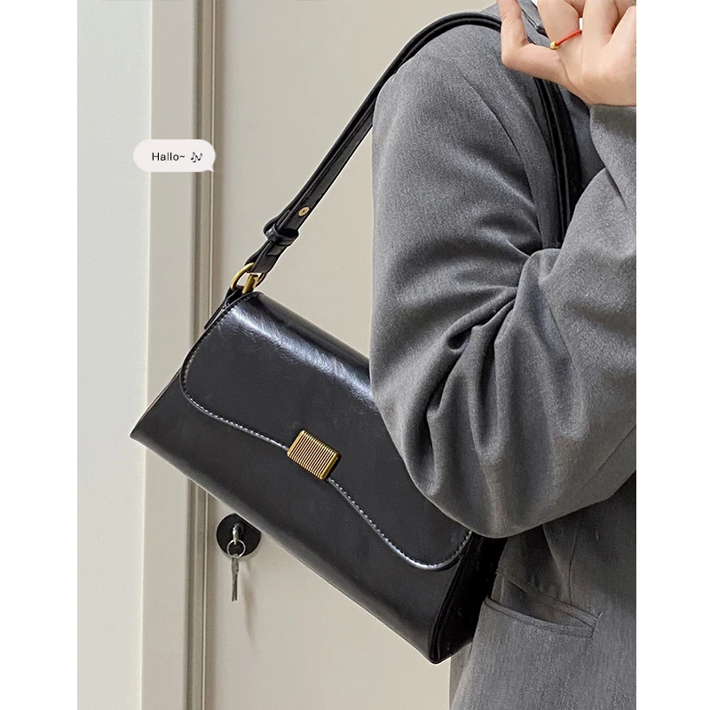 Vintage Women\'s Underarm Bag 2023 Autumn Winter PU Leather Lady Shoulder Crossbody Bags High Quality Female Handlebag