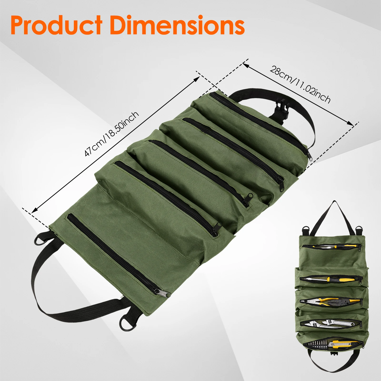 1Pc Tool Roll Bag 600D Oxford Fabric Multi-Tool Organizer 12 Kg Load Roll Up Tool Storage Bag 5Pcs Zipper Pockets Tools Rolls