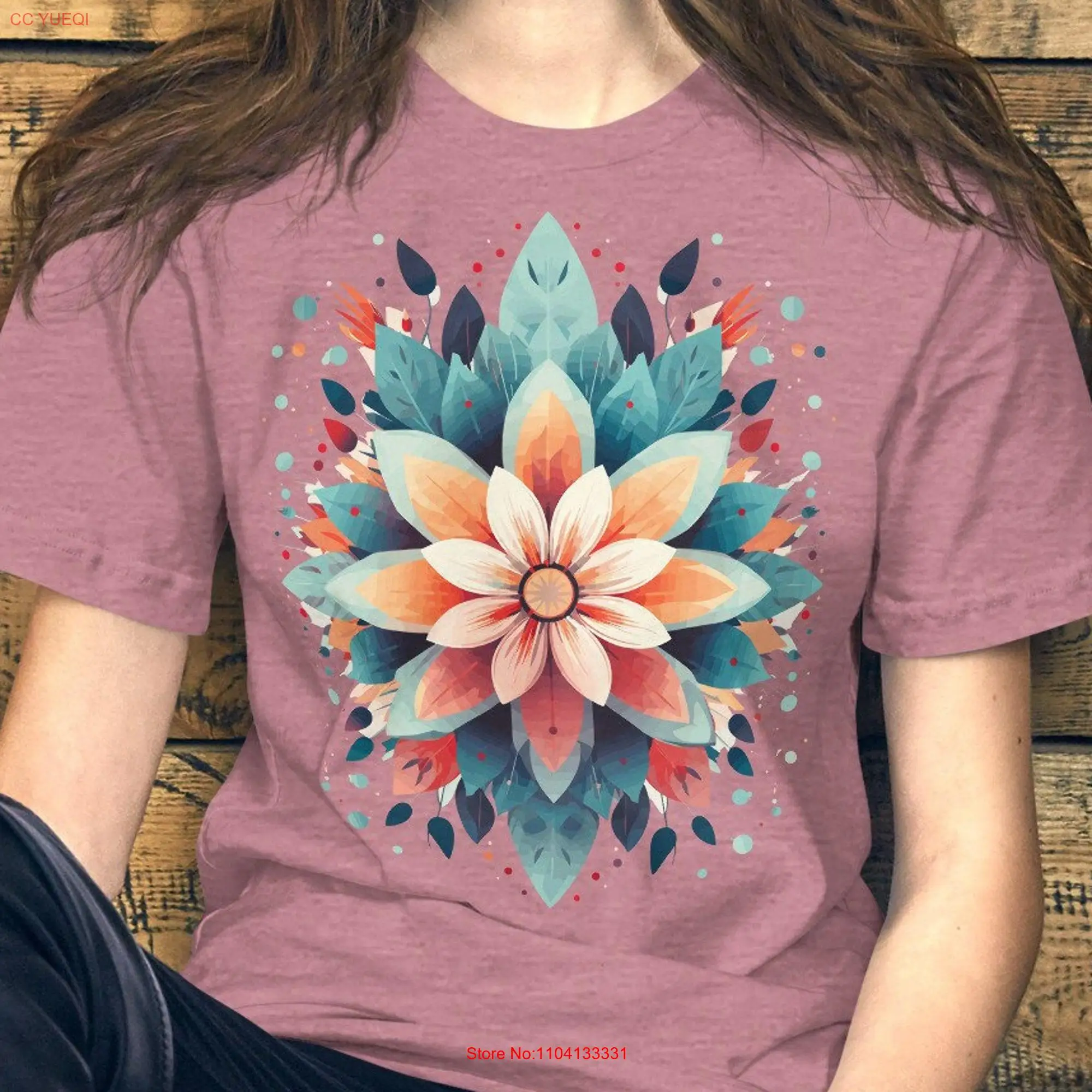 Mandala T shirt Floral Colorful Cottagcore Top YogaT Nature Inspired Flower Yoga  long or short sleeves