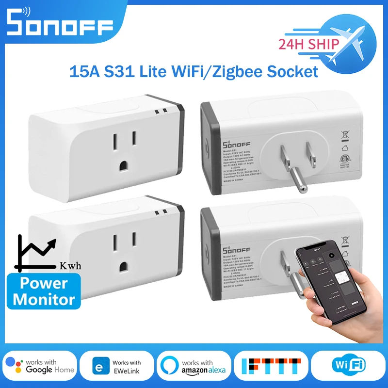 SONOFF S31 Lite Smart Socket WiFi/Zigbee 15A US Power Smart Plug Timer Plug Voice Control Via ewelink App Alexa Google Home