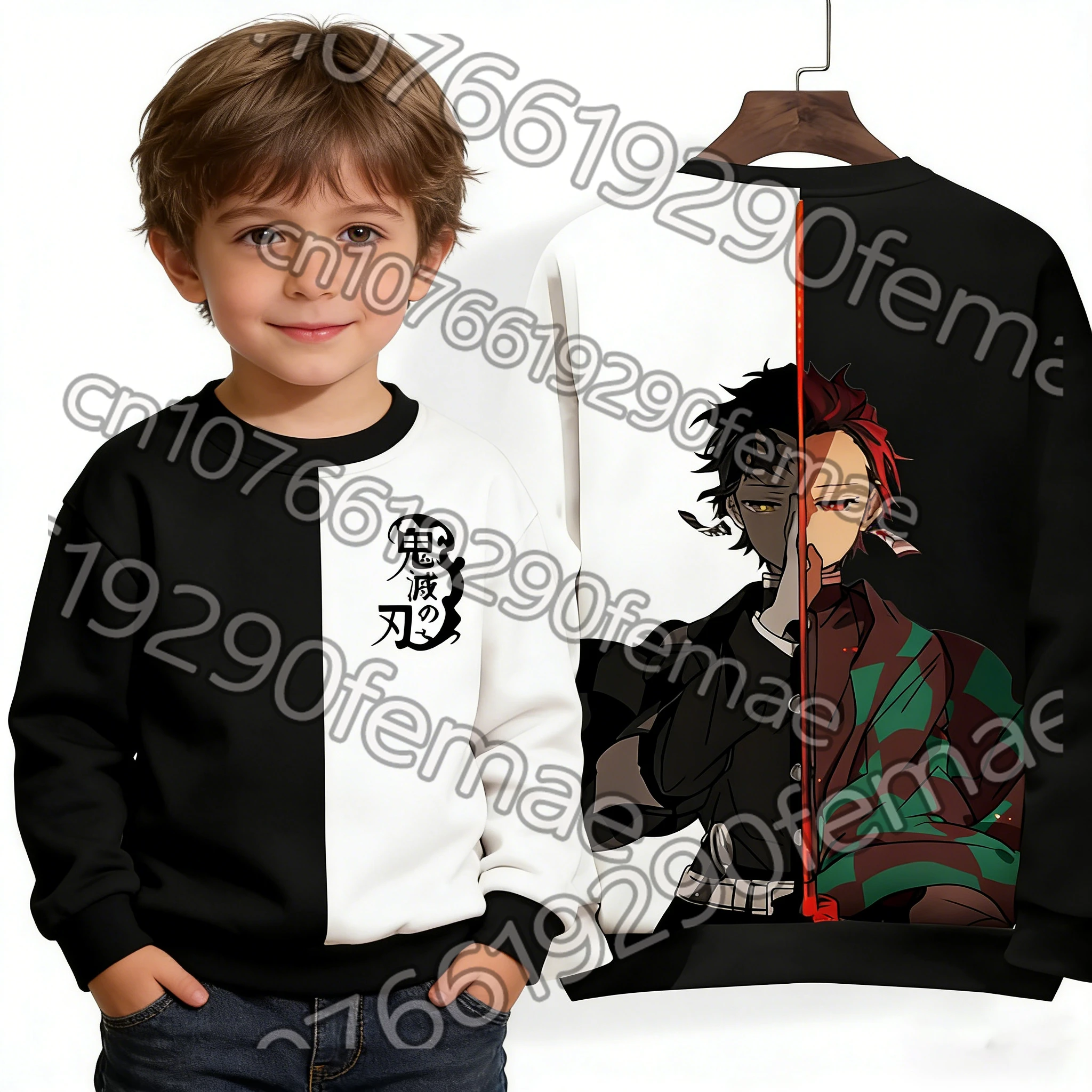 

Детская одежда, необходимая для весны, толстовка с круглым вырезом в стиле Demon Slayer, с аниме-принтом для дома и улицы, детская одежда с японским аниме-принтом