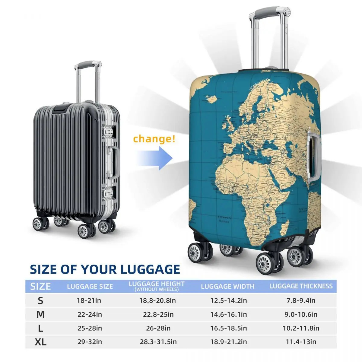 World Map Suitcase Cover Cities Roads Lakes and Rivers Holiday Business Useful Luggage Case Protector