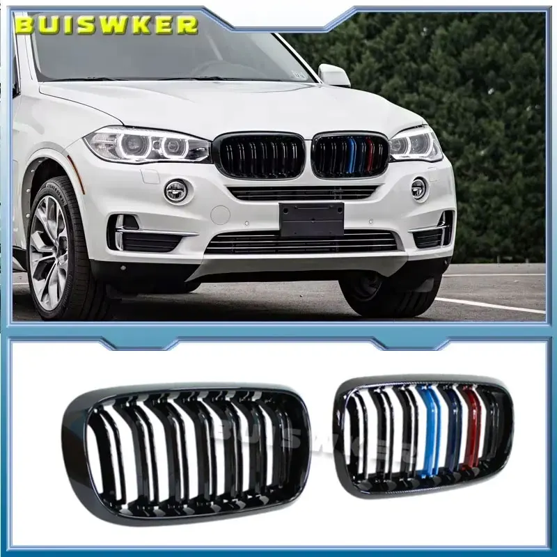 

For BMW X5 F15 X6 F16 X5M F85 X6M F86 New Look Car Grille Grill Front Kidney Glossy 2 Line Double Slat Car Accessories