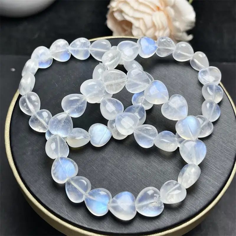 11MM Natural Blue Mmoon Stone Heart Bracelet Fashion Reiki Gemstone Bracelets Jewelry Couple Gift 1PCS