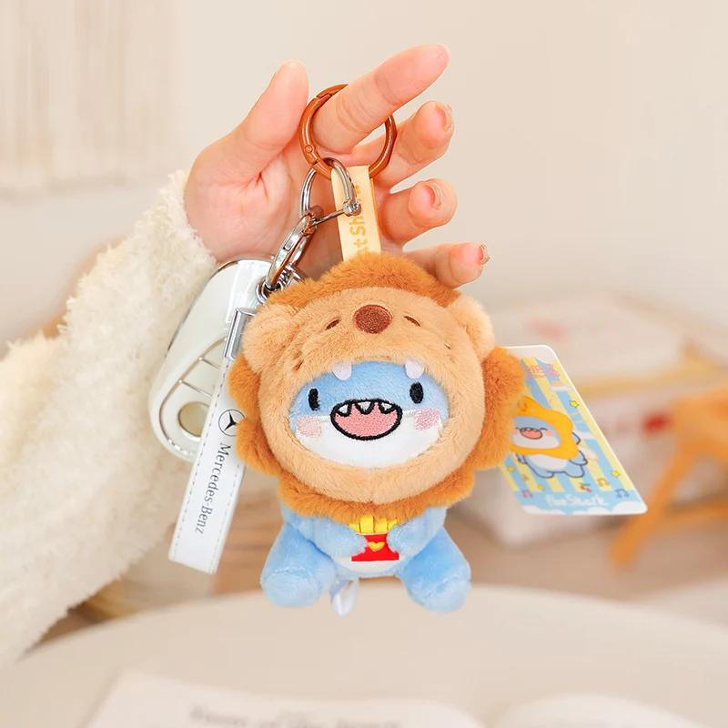 Gruby Niebieski Rekin Przytulający Frytki Zwierzęta Pluszowa Poduszka w Pozycji Siedzącej Miękka Poduszka Kreskówka Zawieszka do Kluczy Prezent na Urodziny dla Dziecka Halloween