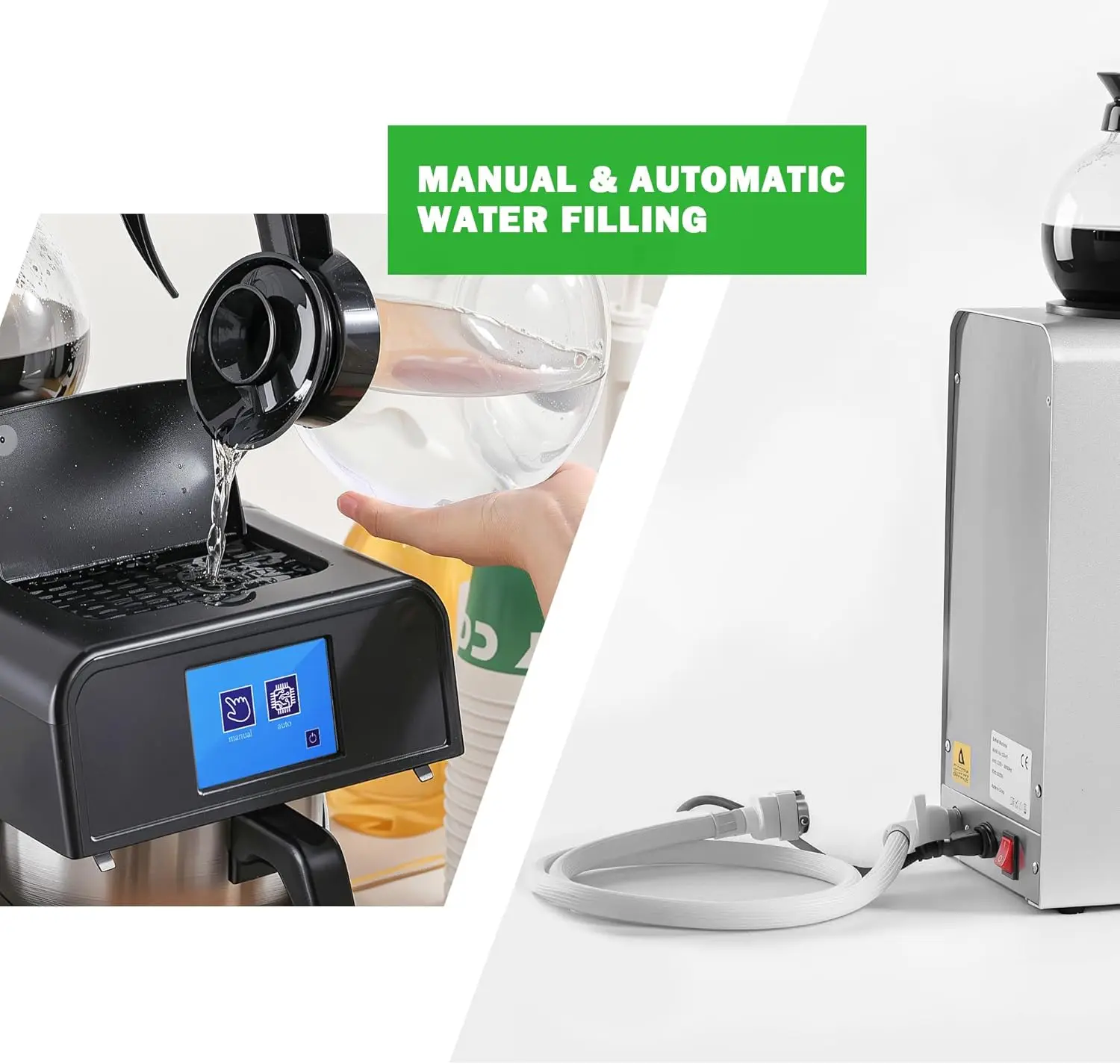 12カップ業務用ドリップコーヒーメーカー 1.8L自動充填式コーヒーポアオーバーマシン、ガラスカラフェ2個、ウォーマー2個、LCDパネル、自動機能付き